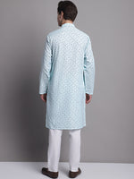 Men's Sky Blue Printed Pure Cotton Kurta Payjama Set-JOKP-P-687Sky