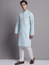 Men's Sky Blue Printed Pure Cotton Kurta Payjama Set-JOKP-P-687Sky