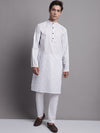 Men's White Printed Pure Cotton Kurta Payjama Set-JOKP-P-687White