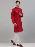 Men's Maroon Embroidered Straight Kurta Pyjama Set-JOKP-P-690Maroon