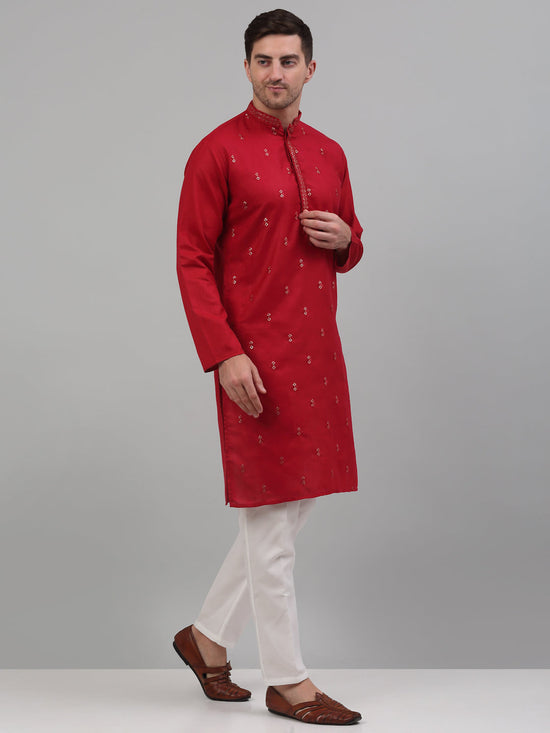 Men's Maroon Embroidered Straight Kurta Pyjama Set-JOKP-P-690Maroon