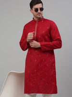 Men's Maroon Embroidered Straight Kurta Pyjama Set-JOKP-P-690Maroon