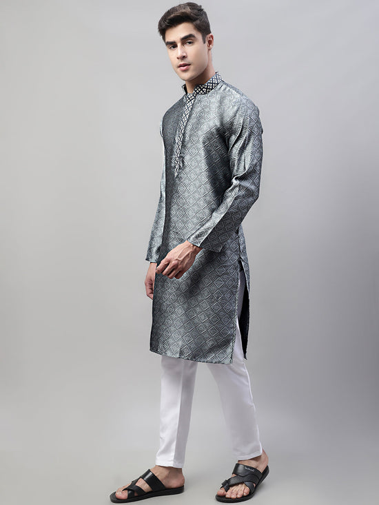 Collar Embroidered Kurta Pyjama-JOKP-P-692Grey