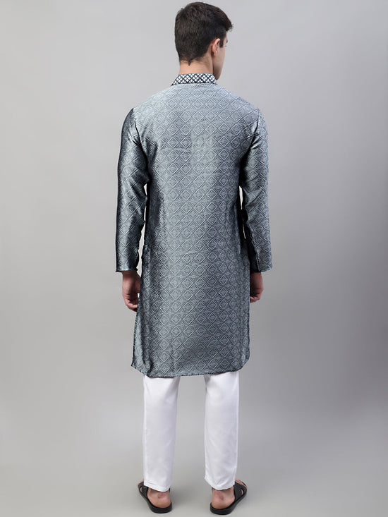 Collar Embroidered Kurta Pyjama-JOKP-P-692Grey