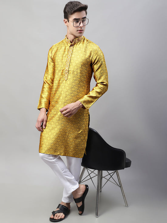 Collar Embroidered Kurta Pyjama-JOKP-P-692Mustard