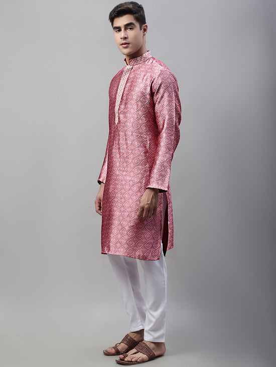 Collar Embroidered Kurta Pyjama-JOKP-P-692Pink