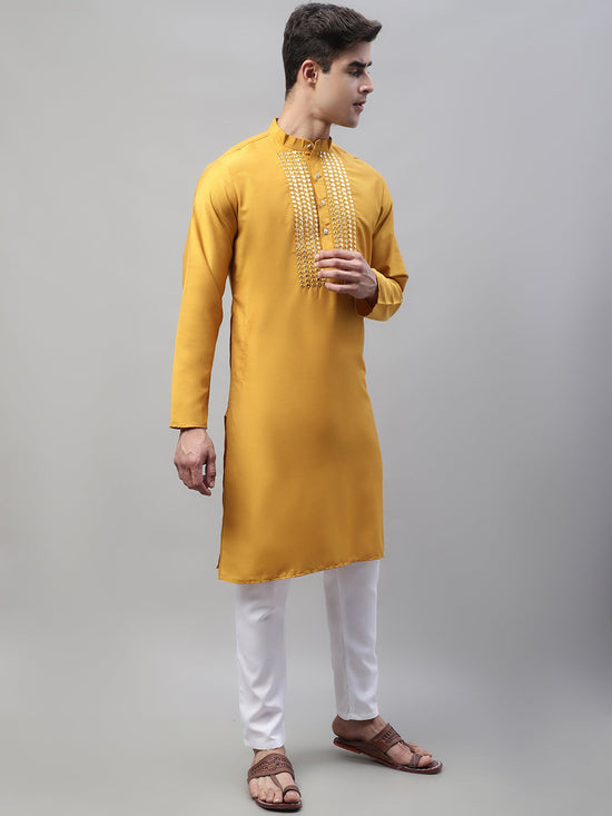 Mirror Work Kurta Pyjama-JOKP-P-693Mustard