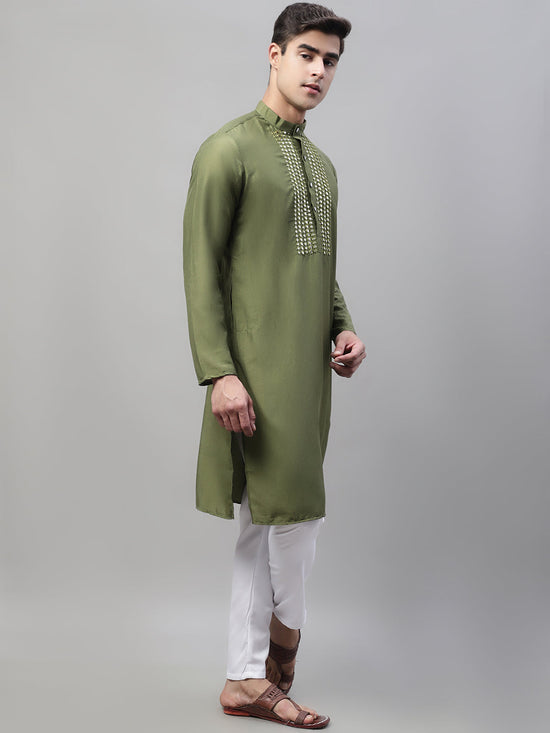 Mirror Work Kurta Pyjama-JOKP-P-693Olive