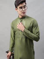 Mirror Work Kurta Pyjama-JOKP-P-693Olive