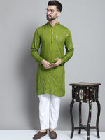 Men's Embroidered Mirror Work Kurta Payjama Sets-JOKP-P-694Olive