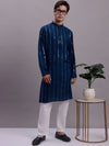 Men's Embroidered Mirror Work Kurta Payjama Sets-JOKP-P-694Peacock