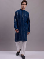 Men's Embroidered Mirror Work Kurta Payjama Sets-JOKP-P-694Peacock