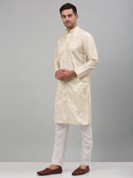 Men's Cream Embroidered Kurta with Pyjama.-JOKP-P-698Cream