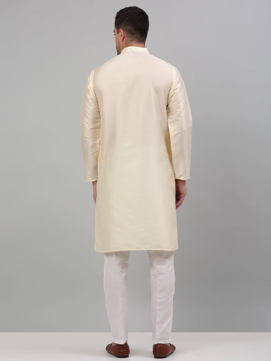 Men's Cream Embroidered Kurta with Pyjama.-JOKP-P-698Cream