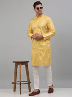 Men's Yellow Embroidered Kurta with Pyjama.-JOKP-P-698Yellow