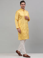 Men's Yellow Embroidered Kurta with Pyjama.-JOKP-P-698Yellow