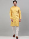 Men's Yellow Embroidered Kurta with Pyjama.-JOKP-P-698Yellow