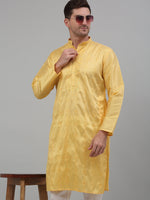 Men's Yellow Embroidered Kurta with Pyjama.-JOKP-P-698Yellow