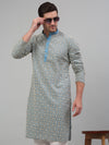 Men's Blue Embroidered Kurta with Pyjama.-JOKP-P-699Blue