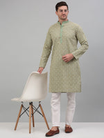 Men's Green Embroidered Kurta with Pyjama.-JOKP-P-699Green