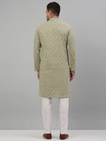 Men's Green Embroidered Kurta with Pyjama.-JOKP-P-699Green