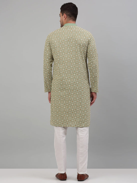 Men's Green Embroidered Kurta with Pyjama.-JOKP-P-699Green