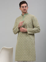 Men's Green Embroidered Kurta with Pyjama.-JOKP-P-699Green