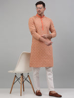 Men's Peach Embroidered Kurta with Pyjama.-JOKP-P-699Peach