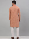 Men's Peach Embroidered Kurta with Pyjama.-JOKP-P-699Peach