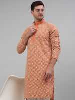 Men's Peach Embroidered Kurta with Pyjama.-JOKP-P-699Peach