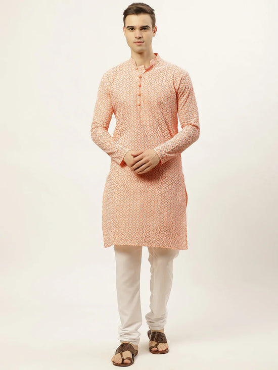 Chikankari Embroidered Kurta with Churidar-JOKP-626Orange