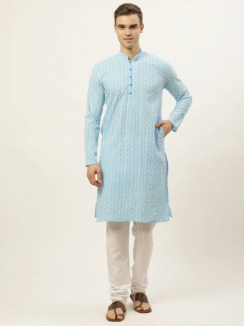 Chikankari Embroidered Kurta with Churidar-JOKP-626Sky