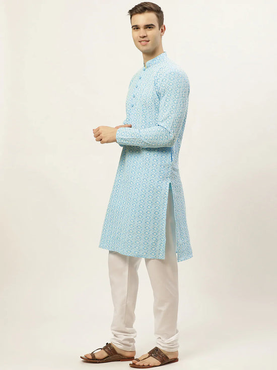 Chikankari Embroidered Kurta with Churidar-JOKP-626Sky