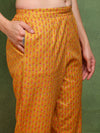 Ahika Women Mustard Pure Cotton Paisley Embroidered Straight Kurta Trouser With Dupatta