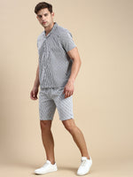 Men Cuban Collar Striped Off White Co-Ords Set-JakartaPrints-0595-Offwhite