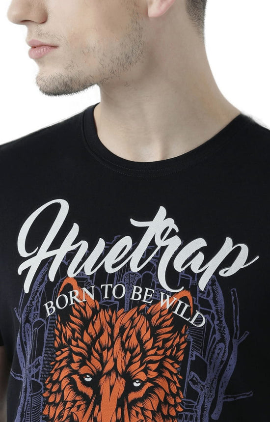 Huetrap Black Mens Short Sleeve Graphic Printed Tshirt-HT17MKGRABLK00516