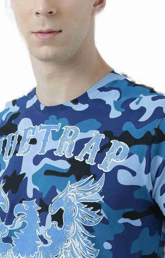 Huetrap Blue Mens Short Sleeve Graphic Printed Tshirt-HT17MKGRALNY00912