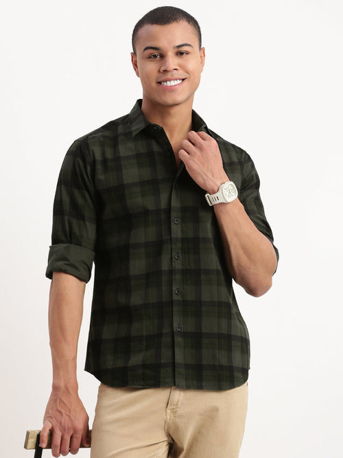 Men Tartan Checks Green Shirt-Jessy-2556-Green