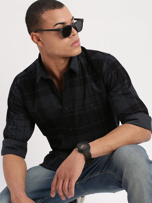 Men Tartan Checks Teal Shirt-Jessy-2557-Teal