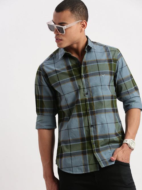 Men Tartan Checks Blue Shirt-Jessy-2560-Blue