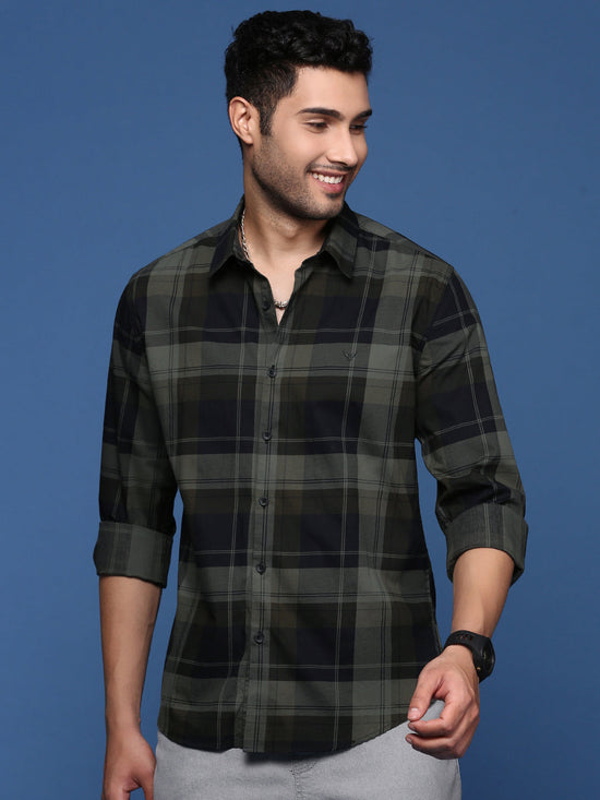 Men Checked Green Slim Fit Shirt-Jessy-2606-Green