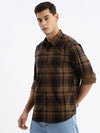 Men Spread Collar Checked Slim Fit Brown Shirt-Jessy-2609-Brown