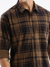 Men Spread Collar Checked Slim Fit Brown Shirt-Jessy-2609-Brown