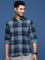 Men Checked Navy Blue Slim Fit Shirt-Jessy-2614-Navyblue