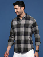 Men Checked Grey Slim Fit Shirt-Jessy-2615-Grey