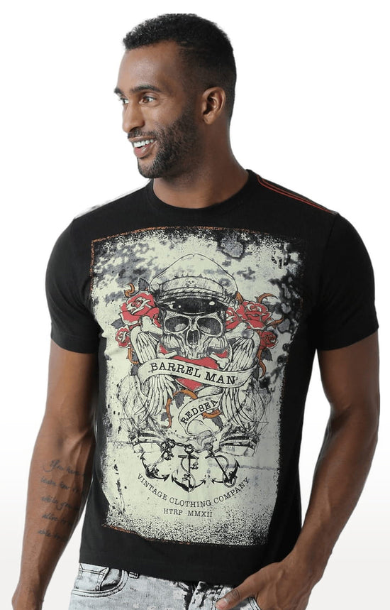 Huetrap Black Mens Short Sleeve Graphic Printed Tshirt-HT15MKGRABLK00044