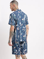 Men Abstract Cuban Collar Blue Co-Ords Set-John-2399-Blue