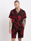 Men Floral Cuban Collar Black Co-Ords Set-John-2401-Black