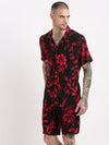 Men Floral Cuban Collar Black Co-Ords Set-John-2401-Black