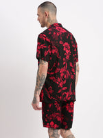 Men Floral Cuban Collar Black Co-Ords Set-John-2401-Black